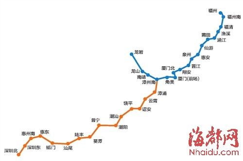 福厦、厦深铁路线路及站点示意图