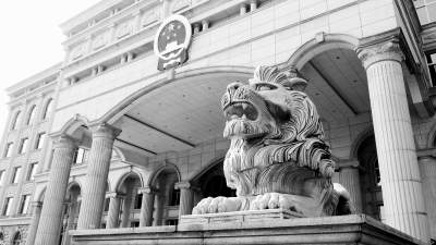 湖南省某市行政中心一幢形似白宫的办公楼前巨狮怒吼。